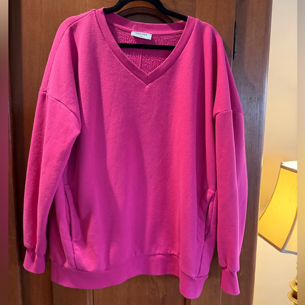 Zenana Outfitters Vibrant Pink V-Neck
